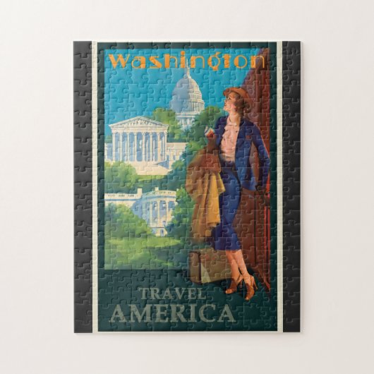 Vintage Reise-Illustration Washington DC Puzzle (Vertikal)