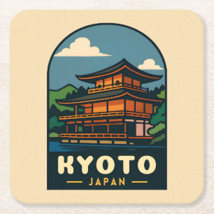 Vintage Reise Kyoto Japan Retro Landschaftliche La Rechteckiger Pappuntersetzer