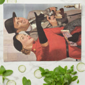 Vintage Reise - Liebhaber in Paris Geschirrtuch (Gefaltet)