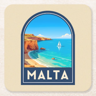 Vintage Reise Malta Küstenlandschaft Retro Rechteckiger Pappuntersetzer