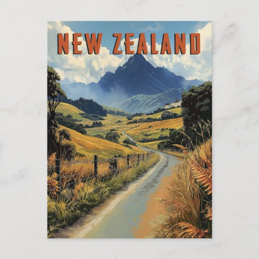 Vintage Reise nach Neuseeland Postkarte (Vorderseite)