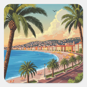 Vintage Reise nach Nizza Quadratischer Aufkleber