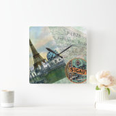 Vintage Reise nach Paris Quadratische Wanduhr (Zuhause)