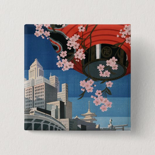 Vintage Reise nach Tokio Button (Vorderseite)