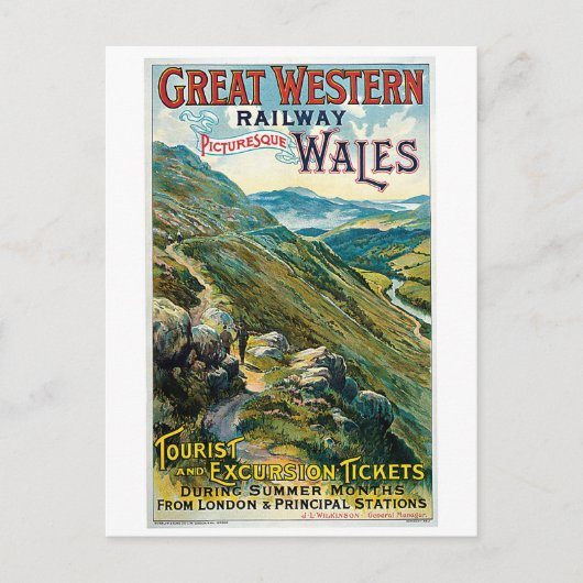Vintage-Reise nach Wales Werbung Postkarte (Vorderseite)