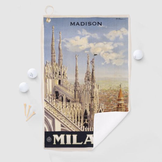 Vintage Reise Name-Mailands (Mailand) Golfhandtuch (Insitu)