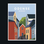 Vintage Reise Odense Dänemark Stadthäuser Postkarte<br><div class="desc">Vintag,  Retro,  Reisen,  modern,  Aquarell,  Odense,  Dänemark,  farbige traditionelle Häuser,  Tourismus,  Stadt, </div>