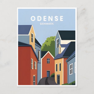 Vintage Reise Odense Dänemark Stadthäuser Postkarte