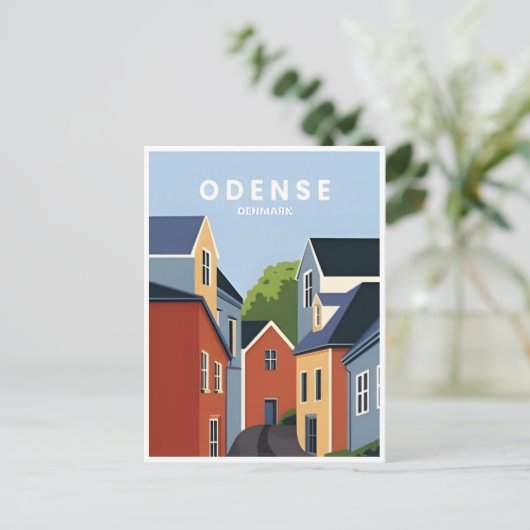 Vintage Reise Odense Dänemark Stadthäuser Postkarte (Stehend Vorderseite)