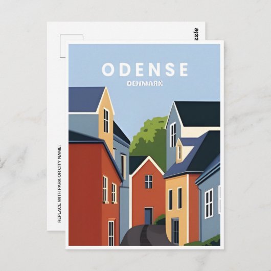 Vintage Reise Odense Dänemark Stadthäuser Postkarte (Vorne/Hinten)