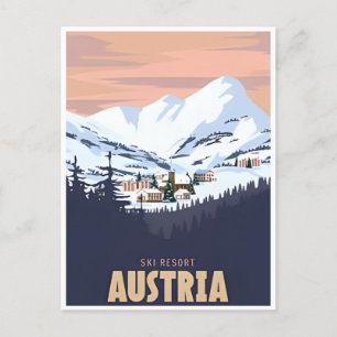 Vintage-Reise Österreich Winter-Skiort Kunst Postkarte