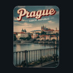Vintage Reise prague tschechische Republik Geschen Magnet<br><div class="desc">Prag ist eine schöne Stadt in der Tschechischen Republik mit einer großen Burg, alten Gebäude und hübschen Brücken. Sie können viele lustige Dinge sehen, wie die Astronomische Uhr und die Karlsbrücke. Sie können coole Produkte mit Bildern von Prag machen, um sich an Ihren Besuch zu erinnern. Stellen Sie sich Postkarten,...</div>
