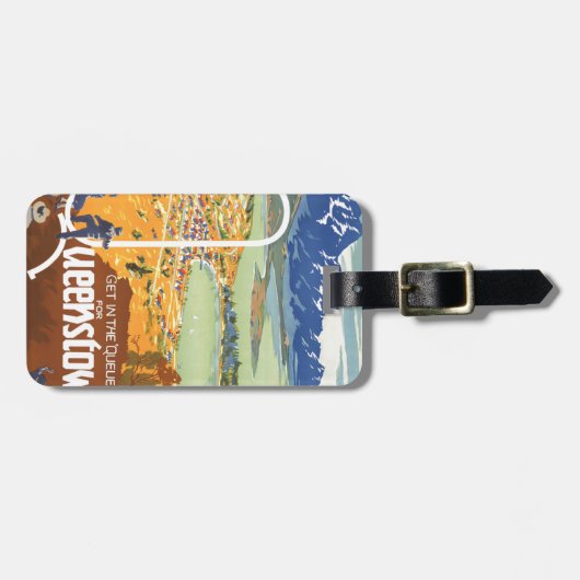 Vintage Reise Queenstowns, Neuseeland Gepäckanhänger (Vorderseite horizontal)