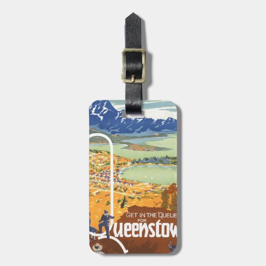 Vintage Reise Queenstowns, Neuseeland Gepäckanhänger (Vorderseite vertikal)