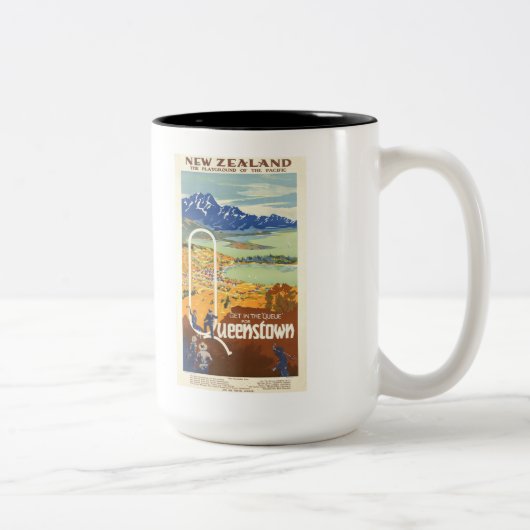 Vintage Reise Queenstowns, Neuseeland Zweifarbige Tasse (Rechts)