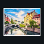 Vintage Reise Retro Ljubljana Slowenien Slowenien  Postkarte<br><div class="desc">Vintag,  Retro,  Reisen,  modern,  Aquarell,  Ljubljana,  Slowenien,  Slowakei, </div>