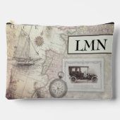 Vintage Reise Thema Monogramm Zubehörtasche (Vorderseite)