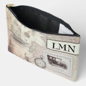 Vintage Reise Thema Monogramm Zubehörtasche (Offen)