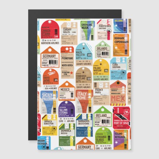 Vintage Reise Tickets Muster. Magnetkarte (Vorne/Hinten)