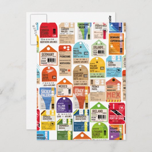 Vintage Reise Tickets Muster. Postkarte (Vorne/Hinten)