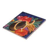 Vintage Reise Ukelele Hibiskus-Hawaii-Nachtfliese Fliese (Seite)