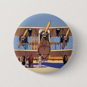 Vintage Reise- und Transport-Doppeldecker Flugzeug Button