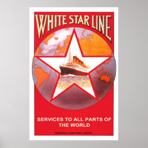 Vintage Reise, weiße Stern-Linie Poster