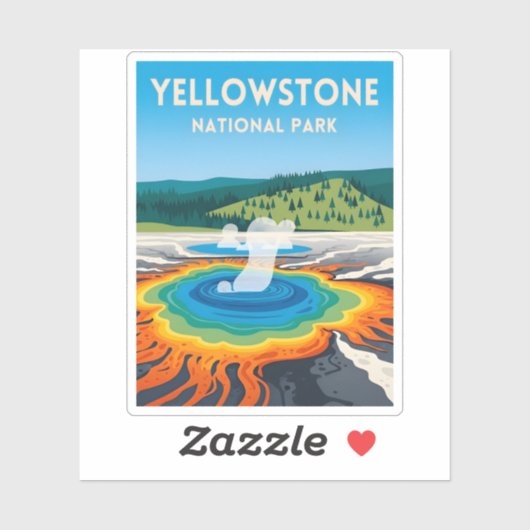 Vintage Reise Yellowstone Nationalpark Landschaft Aufkleber (Blatt)