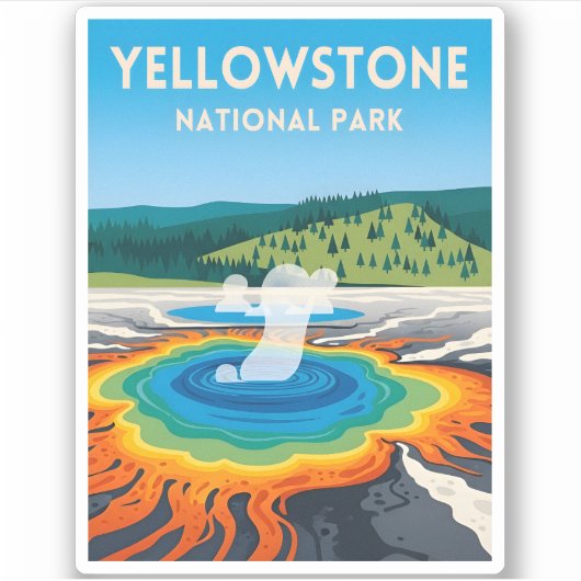 Vintage Reise Yellowstone Nationalpark Landschaft Aufkleber (Vorderseite)