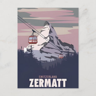 Vintage Reise Zermatt Ski Schweiz Retro Postkarte