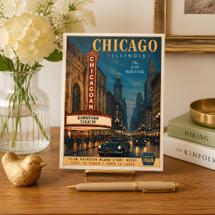 Vintage Reisedurch das Theater District in Chicago Postkarte