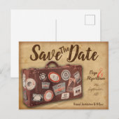Vintage-Reisegepäck Save The Date Postkarte (Vorne/Hinten)