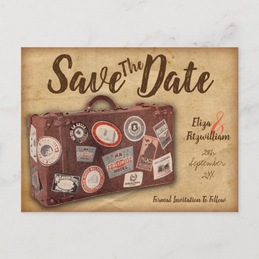 Vintage-Reisegepäck Save The Date Postkarte (Vorderseite)