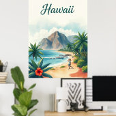 Vintage-Reiseillustration Hawaii Poster (Heimbüro)