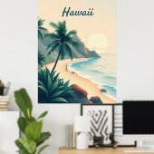 Vintage-Reiseillustration Hawaii Poster (Heimbüro)