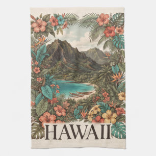 Vintage-Reiseillustration von Hawaii mit Blumen Geschirrtuch