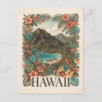 Vintage-Reiseillustration von Hawaii mit Blumen