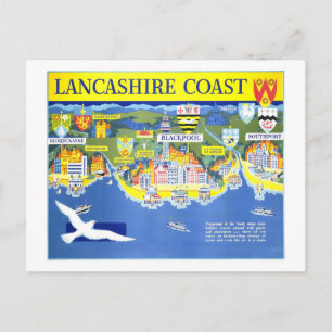 Vintage-Reisekarte der Küste von Lancashire Postkarte