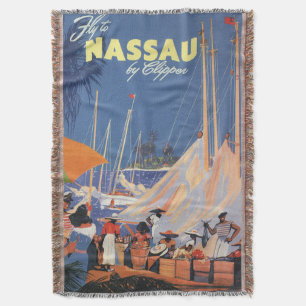 Vintage-Reisekunst Bahamas, Fliegen Sie nach Nassa Decke