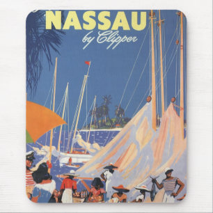 Vintage-Reisekunst Bahamas, Fliegen Sie nach Nassa Mousepad