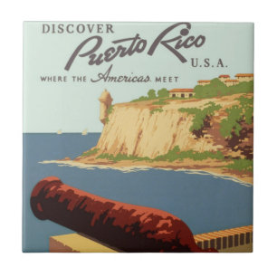 Vintage-Reisekunst, Entdecken Sie Puerto Rico! Fliese