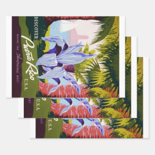 Vintage-Reisekunstposter, Entdecken Sie Puerto Ric Geschenkpapier Set