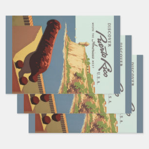 Vintage-Reisekunstposter, Entdecken Sie Puerto Ric Geschenkpapier Set