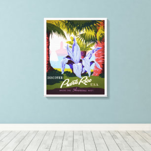 Vintage-Reisekunstposter, Entdecken Sie Puerto Ric Leinwanddruck