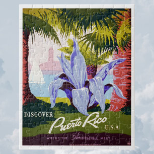 Vintage-Reisekunstposter, Entdecken Sie Puerto Ric Puzzle