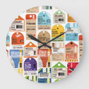 Vintage-Reisemuster für Tickets. Gepäckanhänger Ha Große Wanduhr