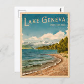 Vintage Reisen Genfer See Schweiz Retro Postkarte (Vorne/Hinten)