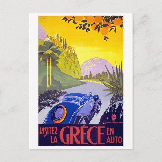 Vintage Reisen Griechenland mit dem Auto Postkarte (Vorderseite)