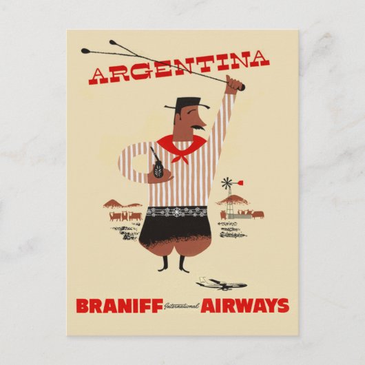 Vintage Reisen nach Argentinien Postkarte (Vorderseite)