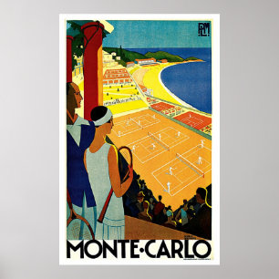 Vintage Reisen, Tennis, Sport, Monte Carlo Monaco Poster